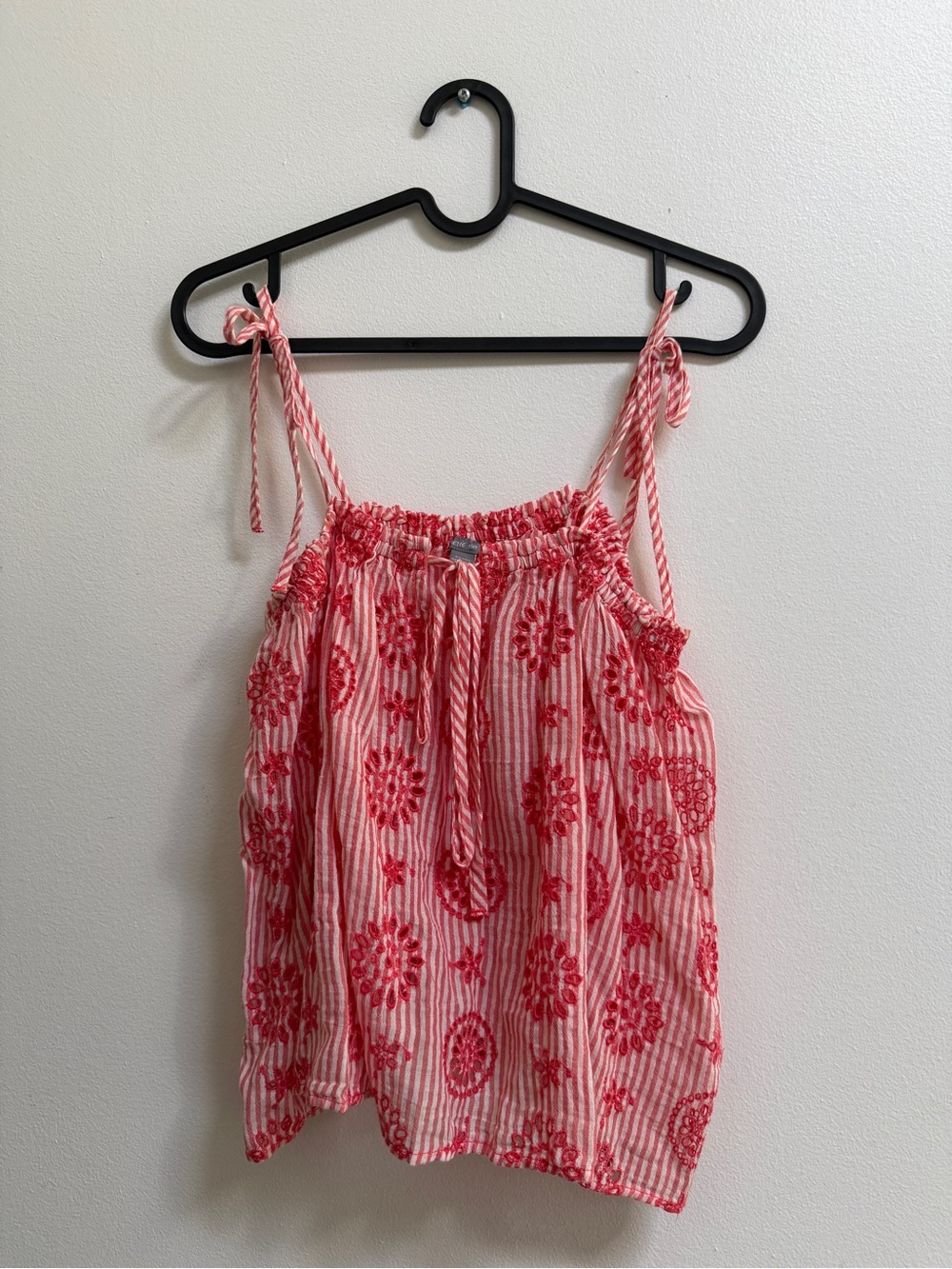 Aerie Red & White Embroidered Stripe Tie-Shoulder Tank